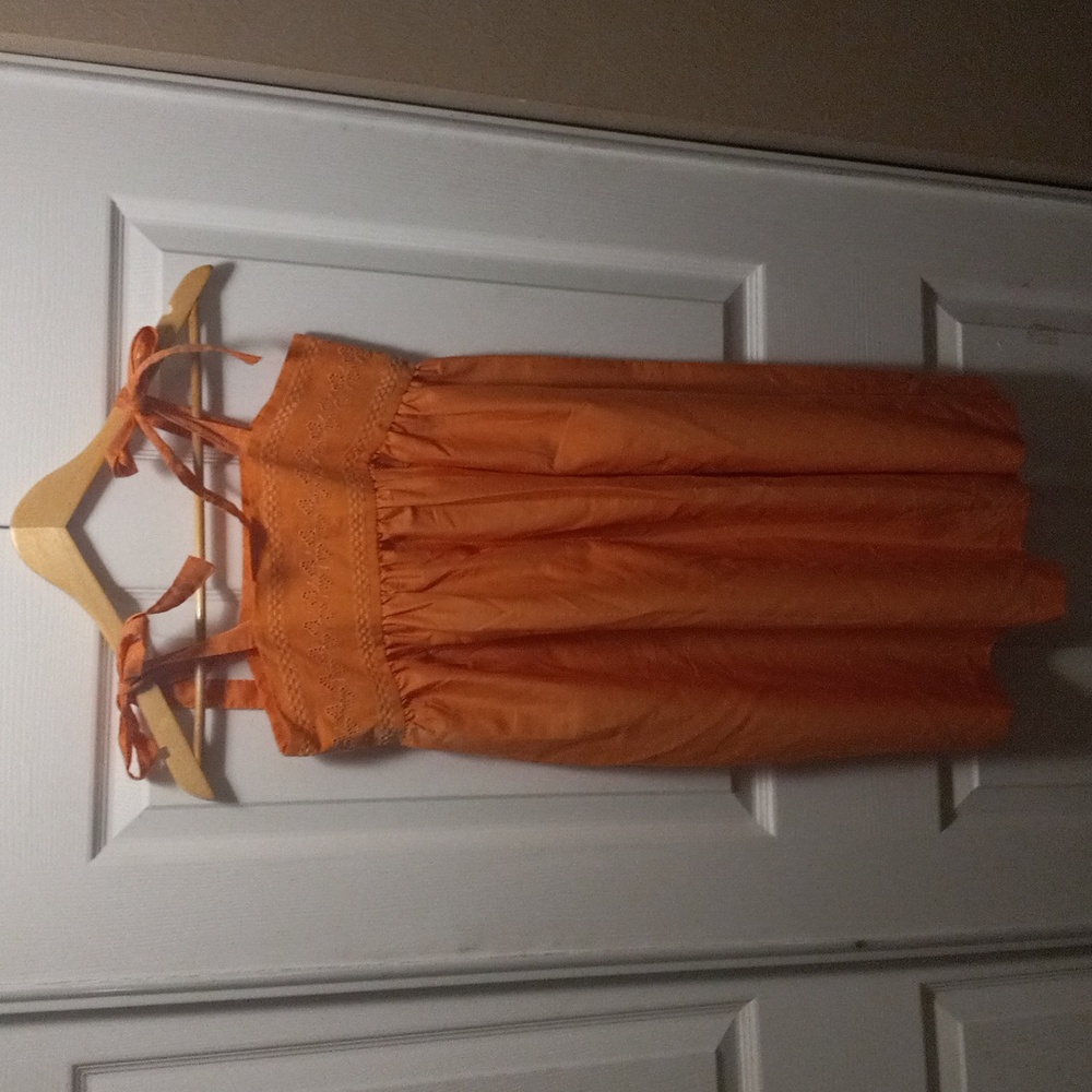Vintage 1970s Adjustable Bow Tie Strap Orange Babydoll Dress